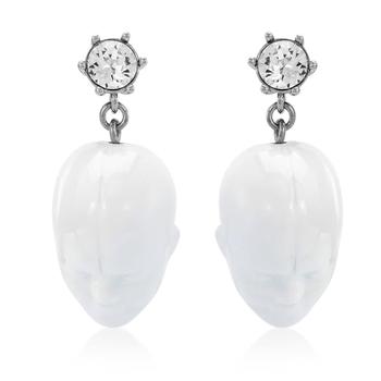 Burberry | White/Palladio Crystal and Doll's Head Palladium-plated Earrings商品图片,2.4折, 满$275减$25, 满减