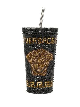 Versace | Cup With Lid And Black And Gold Straw In Metal And Plastic Descorazione With Strass,商家The List,价格¥5341