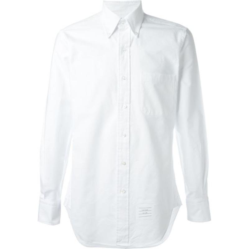 thom browne衬衫, Thom Browne | THOM BROWNE 男士白色牛津纺配罗缎开襟长袖衬衫 MWL001A-06496-100商品图片 独家减免邮费
