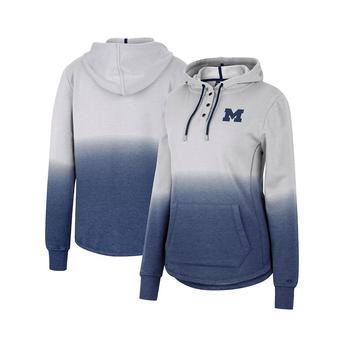 Colosseum | Women's Gray, Navy Michigan Wolverines Aurelia Dip-Dye Quarter-Snap Pullover Hoodie商品图片,