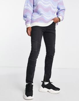 Topman | Topman stretch skinny biker jeans in black商品图片,5.9折×额外8折, 额外八折