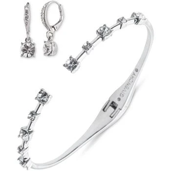 Givenchy | Silver-Tone 2-Pc. Set Stone Station Bangle Bracelet & Matching Drop Earrings,商家Macy's,价格¥290