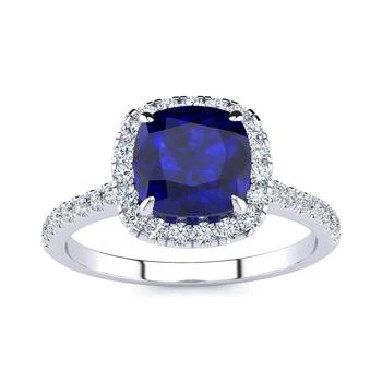 SSELECTS | 2 Carat Cushion Cut Created Sapphire And Halo Diamond Ring In Sterling Silver,商家Premium Outlets,价格¥1082