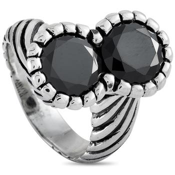 商品King Baby | Silver and Black Cubic Zirconia Twisted Pattern Ring,商家Jomashop,价格¥1027图片