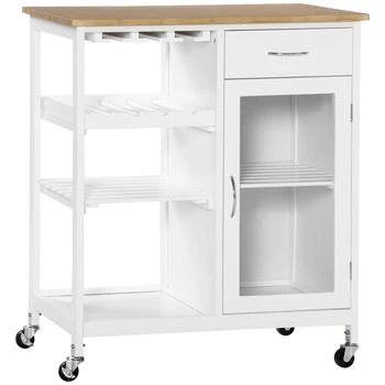 Streamdale Furniture | Streamdale White Rolling Kitchen Island with Storage & Wine Rack,商家Premium Outlets,价格¥1848