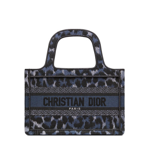 迪奥手提包, Dior | 【包税】DIOR/迪奥 22春夏新款BOOK TOTE系列 女士迷你款蓝色黑色Mizza图案豹纹刺绣织物手提托特包S5475ZRHM_M962商品图片 额外9.5折, 包邮包税, 额外九五折