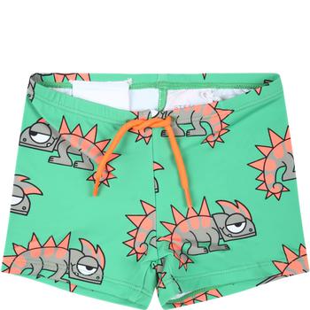 商品Stella McCartney | Stella McCartney Kids Green Swim-trunks For Baby Boy With Chameleons,商家Italist,价格¥602图片