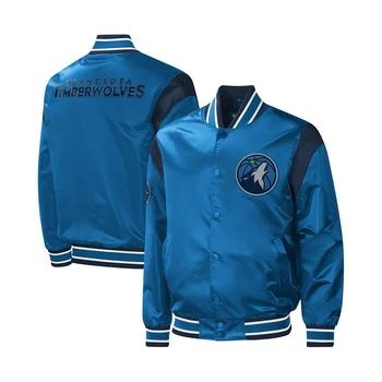 推荐Men's Blue Minnesota Timberwolves Force Play Satin Full-Snap Varsity Jacket商品