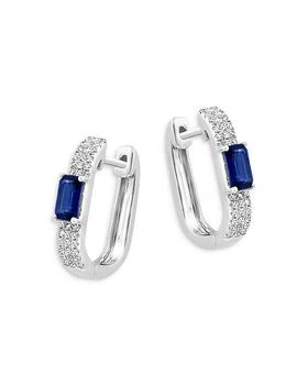 Bloomingdale's Fine Collection | Blue Sapphire & Diamond Square Huggie Hoop Earrings in 14K White Gold,商家Bloomingdale's,价格¥18693