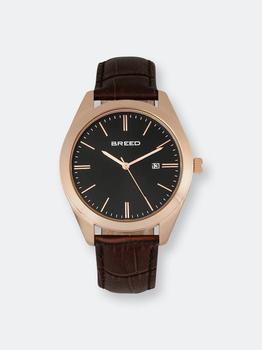 推荐Breed Louis Leather-Band Watch w/Date Rose Gold/Black商品