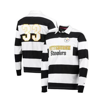 Tommy Hilfiger | Men's Black, White Pittsburgh Steelers Varsity Stripe Rugby Long Sleeve Polo Shirt 