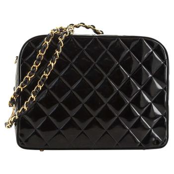 旅行香奈儿包, [二手商品] Chanel | Chanel Vintage Black Quilted Patent Leather Chain Large Lunch Box Bag商品图片 