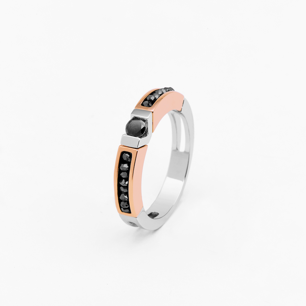 商品Zancan | 18k rose and white gold ring with black diamonds.,商家Zancan Gioielli,价格¥17313图片