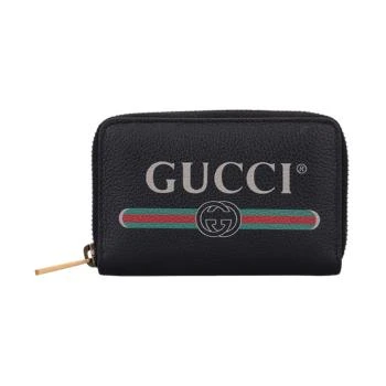 Gucci | GUCCI 中性黑色牛皮字母印花零钱包 496319-0GCAT-8163 满$1享9.6折, 包邮包税, 独家减免邮费, 满折