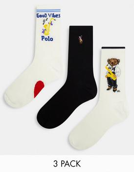 推荐Polo Ralph Lauren tux bear crew socks 3 pack in multi商品