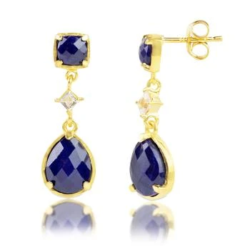 MAX + STONE | 18K Gold Plated Genuine Blue Sapphire 3 Stone Dangle Drop Earrings,商家Premium Outlets,价格¥516