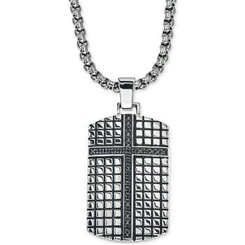 Esquire Men's Jewelry | Diamond Cross Dog Tag Pendant Necklace (1/3 ct. t.w.) in Stainless Steel, Created for Macy's商品图片,6折