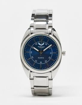 推荐Brave Soul chunky link strap watch in silver with blue dial商品