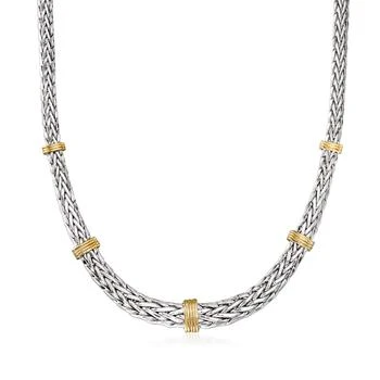 Ross-Simons | Ross-Simons Sterling Silver and 14kt Yellow Gold Wheat-Link Necklace,商家Premium Outlets,价格¥2349
