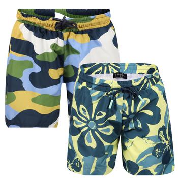 商品Camouflage and floral print swimming shorts set in green yellow and blue图片