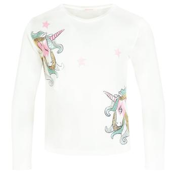 推荐Ivory Long Sleeve Unicorn Pattern  T Shirt商品