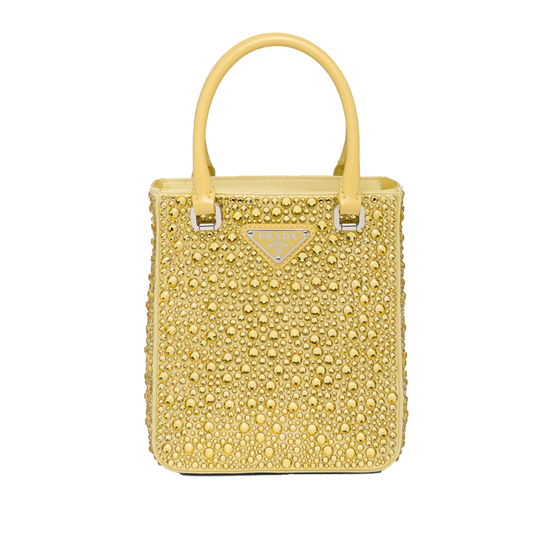 美国prada包, Prada | PRADA/普拉达 22新款 女士黄色水晶缎面皮革手柄拆卸调节肩带珐琅徽标手提单肩斜挎包1BA331_2AWL_F068X_V_OOO商品图片 包邮包税