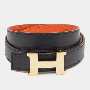 product Hermes Black/Orange Chamonix And Epsom Leather Constance Reversible Belt 90CM image