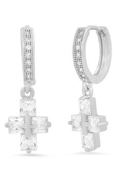 商品18K White Gold Plated Crystal Cross Hoop Earrings图片