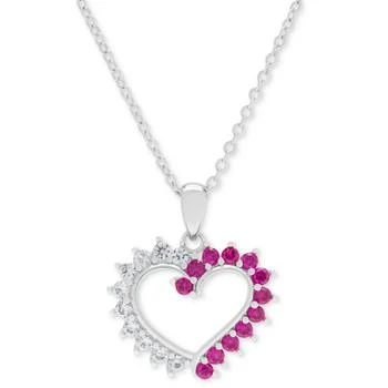 Macy's | Lab-Grown Ruby (1/2 ct. t.w.) & Lab-Grown White Sapphire (5/8 ct. t.w.) Heart 18" Pendant Necklace in Sterling Silver,商家Macy's,价格¥263