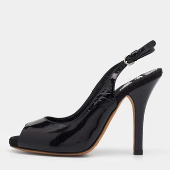 推荐D&G Black Patent Leather Peep Toe Slingback Sandals Size 36商品
