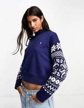 Ralph Lauren | Polo Ralph Lauren icon logo pattern print sleeve sweatshirt in navy 