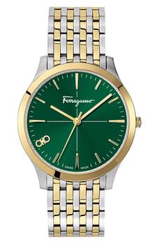 男士休闲菲拉格慕手表, Salvatore Ferragamo | Men's Slim Gent Green Dial Stainless Steel Bracelet Watch, 40mm商品图片 5折