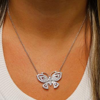商品Mina Bloom Women's 18K White Gold Plated Adjustable Crystal Butterfly Necklace图片