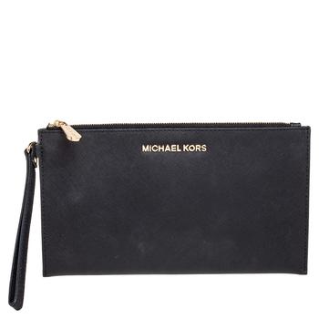 [二手商品] Michael Kors | MICHAEL Michael Kors Black Leather Jet Set Wristlet Pochette商品图片,5.1折