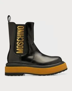 Moschino | Men's Beatle Elastic Logo Leather Chelsea Boots 满$200减$50, 满减