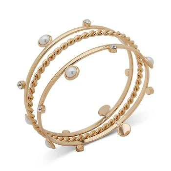Anne Klein | Gold-Tone 3-Pc. Set Crystal & Imitation Pearl Bangle Bracelets,商家Macy's,价格¥209