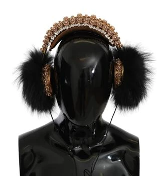 Dolce & Gabbana | Dolce & Gabbana Gold Black Crystal Fur Headset Audio Headphones,商家SEYMAYKA,价格¥10830