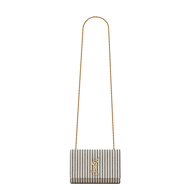 ecco包链条包, Yves Saint Laurent | SAINT LAURENT PARIS/圣罗兰 YSL 22春夏新款KATE系列 女士小号奶油色/黑色条纹帆布配皮金扣金链单肩斜挎链条包469390FAACG9583商品图片 额外9.5折, 包邮包税, 额外九五折