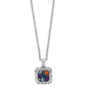 Effy | EFFY® Multi-Gemstone Cluster Framed 18" Pendant Necklace (1-1/2 ct. t.w.) in Sterling Silver,商家Macy's,价格¥1707
