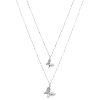 Unwritten | Crystal "Mom" and "Mini" Butterfly Chain Necklace Set with Extender (0.02 ct. t.w.) in Fine Silver Plated商品图片,6折