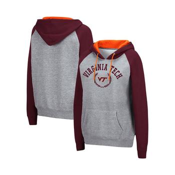 Colosseum | Women's Heather Gray Virginia Tech Hokies Contrast Raglan Pullover Hoodie商品图片,