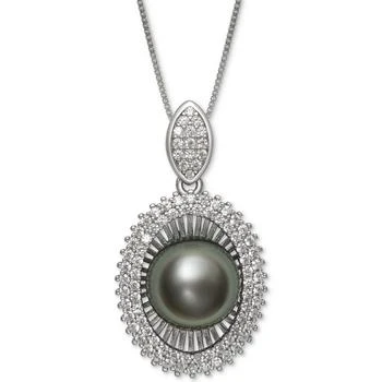 Macy's | Black Cultured Tahitian Pearl (10mm) & Cubic Zirconia 18" Pendant Necklace in Sterling Silver,商家Macy's,价格¥775