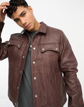 商品Bolongaro Trevor western leather jacket with double pocket in dark brown图片