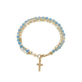 推荐Diamond-cut Cross Charm on a Blue Dyed Quartz Bracelet商品