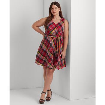 女装拉夫劳伦连衣裙, Ralph Lauren | Plus-Size Plaid Crinkle Cotton Sleeveless Dress商品图片 6折