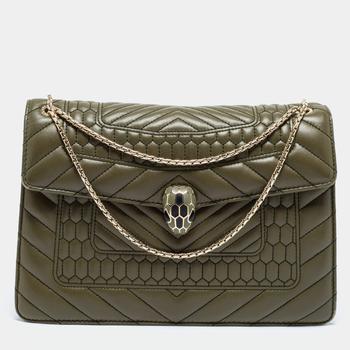 推荐Bvlgari Olive Green Quilted Scaglie Leather Medium Serpenti Forever Shoulder Bag商品