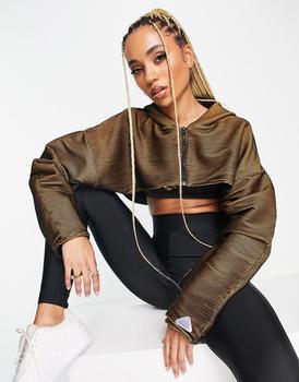 aj23, Jordan | Jordan 23 Engineered reversible cropped hoodie in black and brown商品图片 