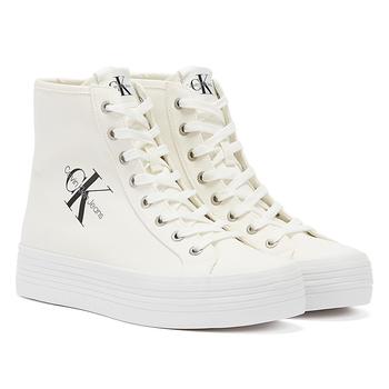 ck牛仔裤价格, Calvin Klein | Calvin Klein Jeans Vulcanized Flatform Mid Cut Womens White Trainers商品图片 
