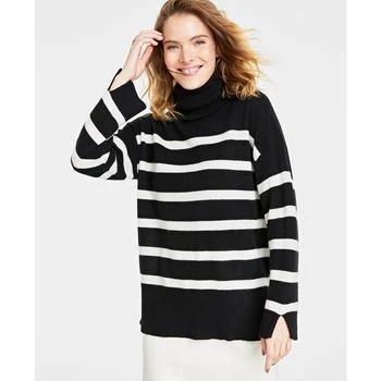 Charter Club | Women's 100% Cashmere Striped Turtleneck Split-Cuff Sweater, Created for Macy's 3.5折