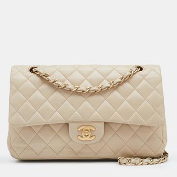 [二手商品] Chanel | Chanel Cream Quilted Leather Medium Classic Double Flap Bag商品图片,